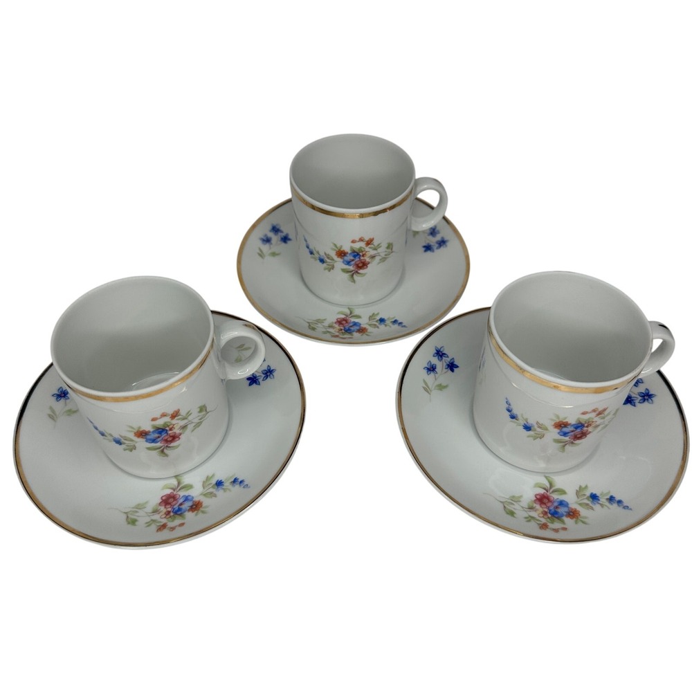 Vintage Karolina Tea Cups with‎ Saucers Made in Poland Floral Fine China